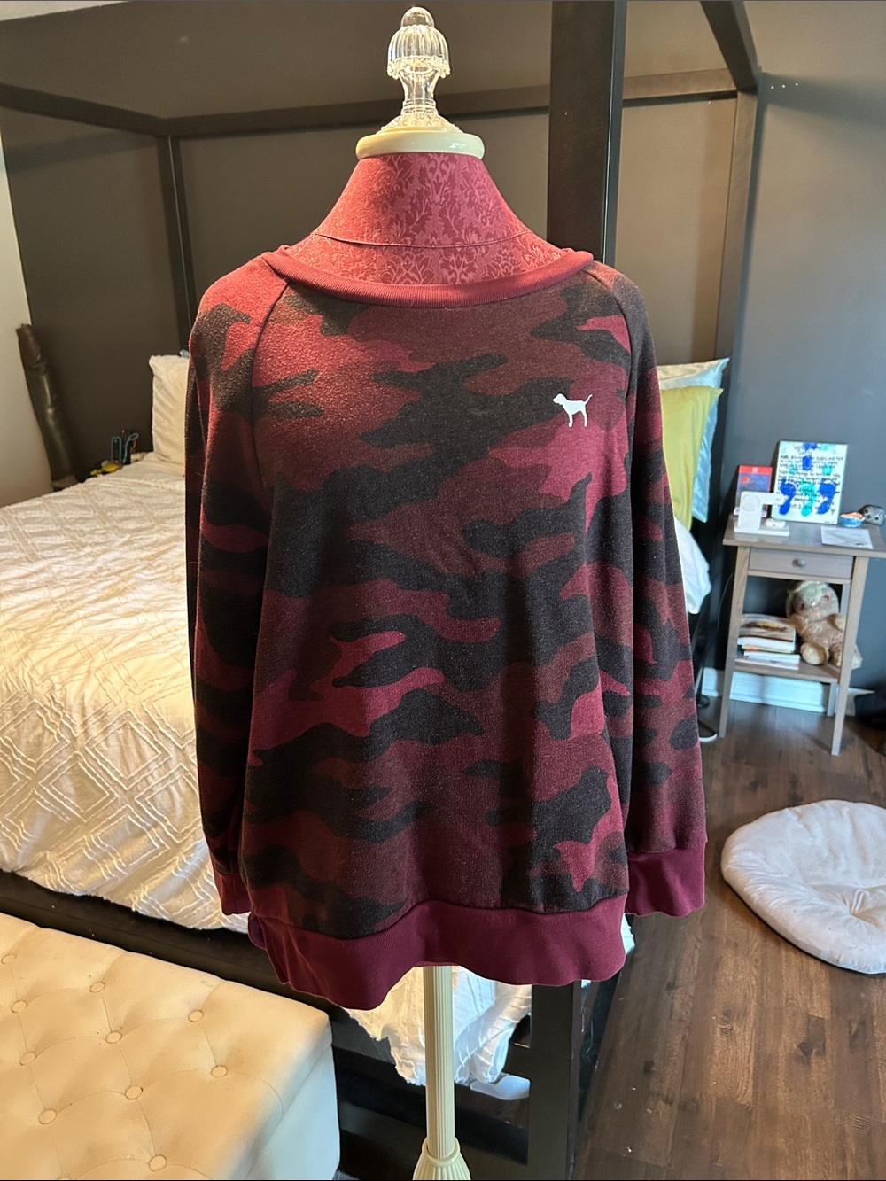 Victoria's Secret Men's Burgundy & Black Camo Crewneck Sweater